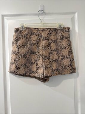 She + Sky Snake-Print High Waist Shorts - Tan/Black